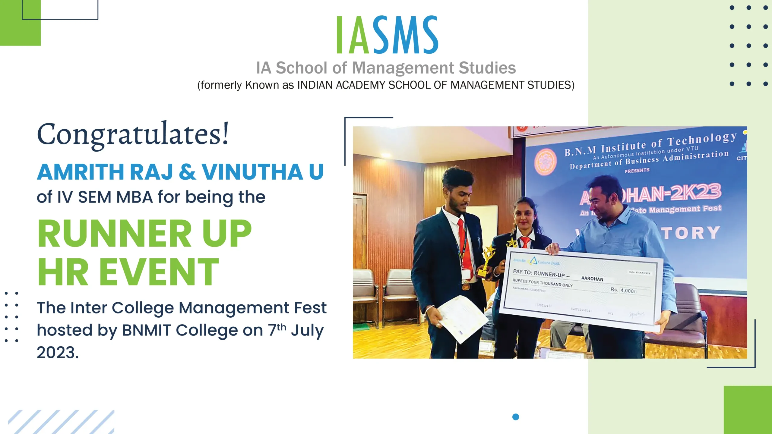 Runner UP HR Event - Indian Academy School of Management Studies