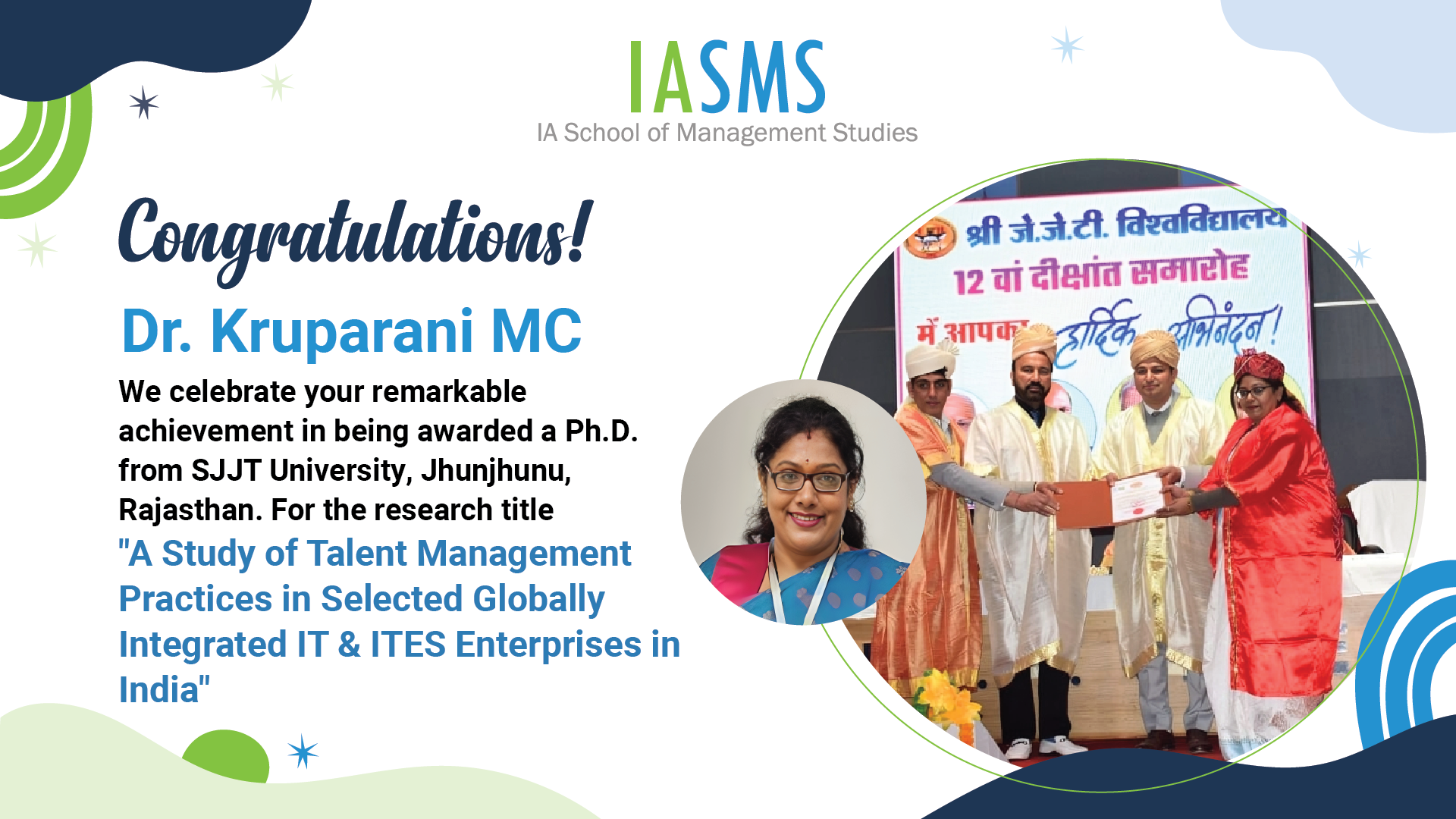 Congratulations to Dr. Kruparani MC