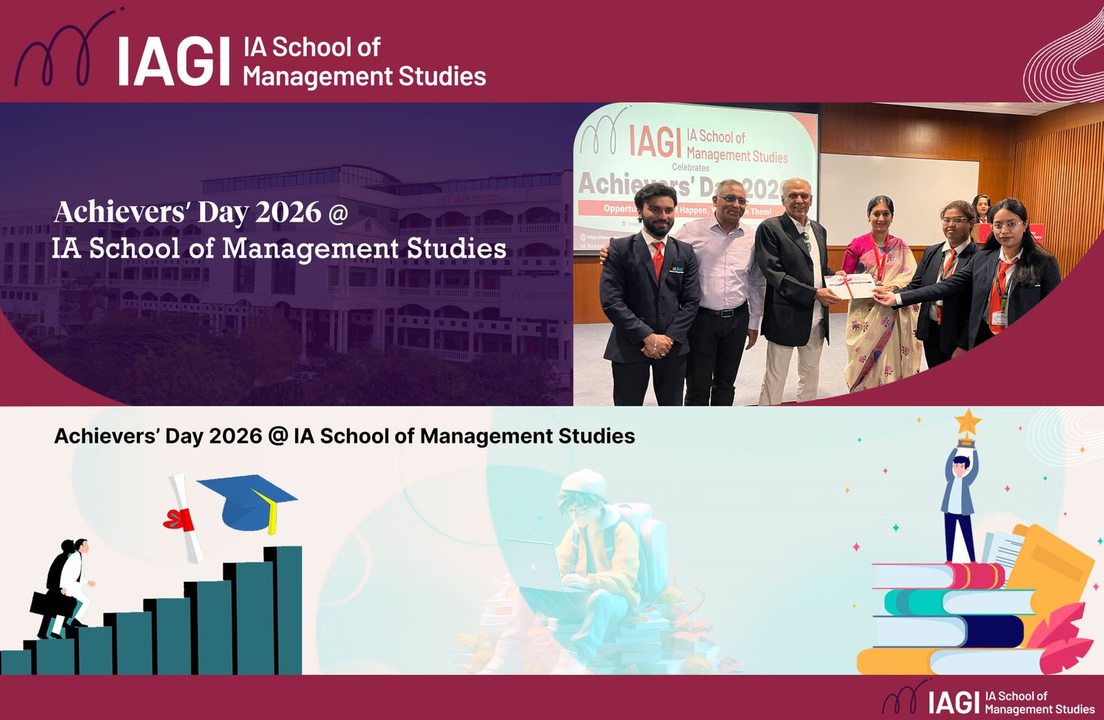 Students receiving awards during Achievers’ Day 2026 at IA School of Management Studies