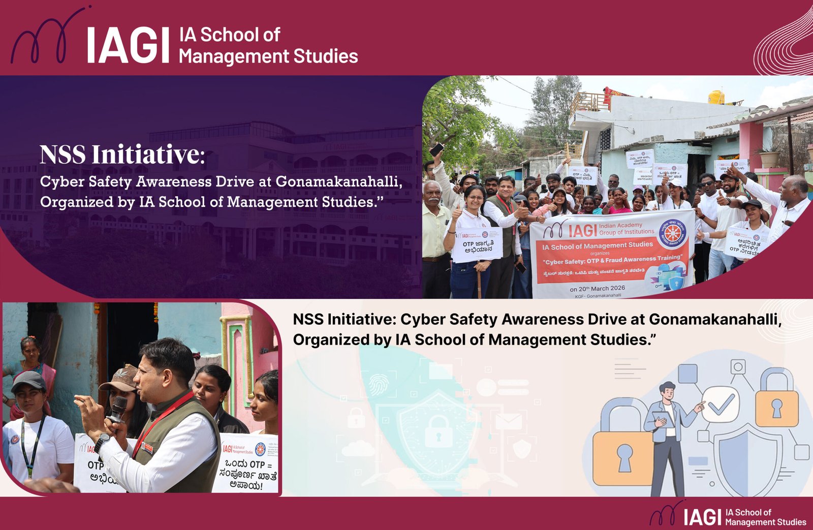 IASMS NSS students conducting cyber safety awareness drive in Gonamakanahalli village
