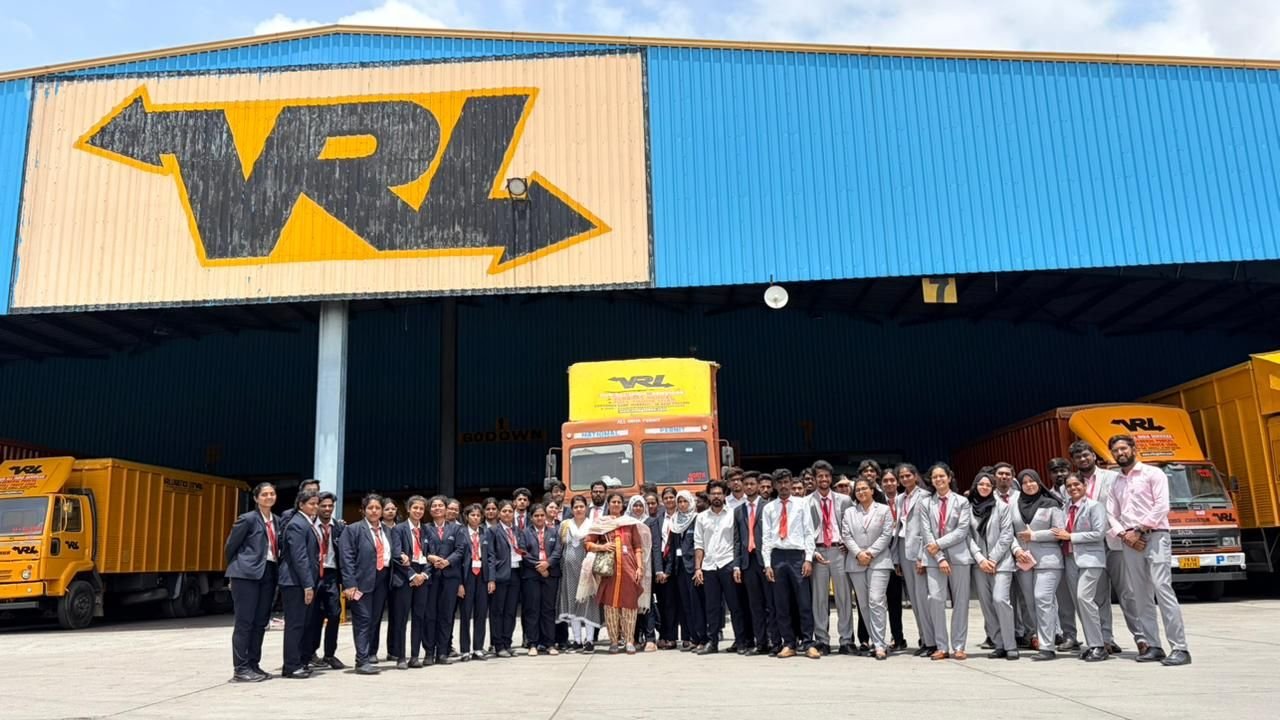 IASMS students during industrial visit to VRL Logistics Limited in Bengaluru, learning logistics and supply chain operations